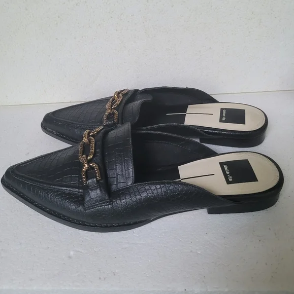 Dolce Vita Black Mules with Gold Chain Detail - Picture 2 of 6